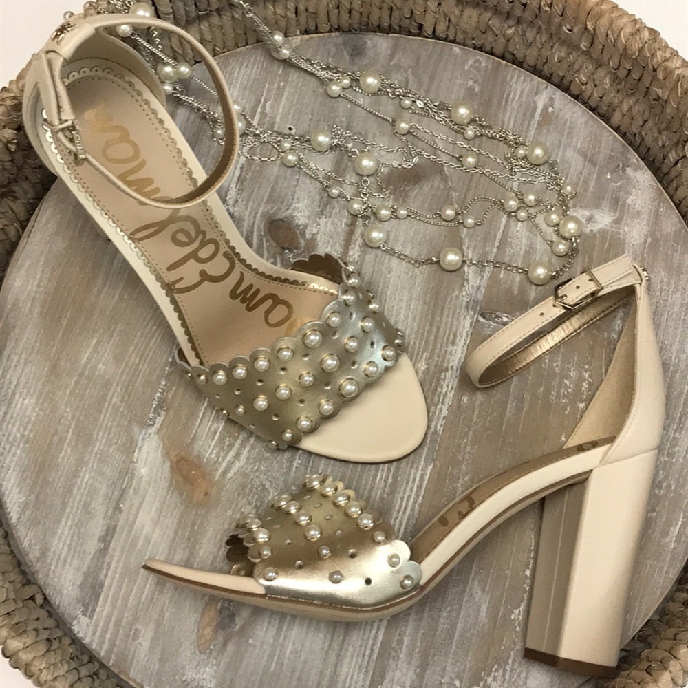 Sam Edelman Yaris Gold And Ivory Pearl Heels